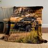 An off-road vehicle on a dirt path under a dramatic cloudy sunset. for all seasons blanket lunch break throw gift
