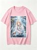 2026 New Unisex Crew Neck Casual Short Sleeve Rainy Street Cat Petting Marin Kitagawa Anime Print Comfortable Tshirt