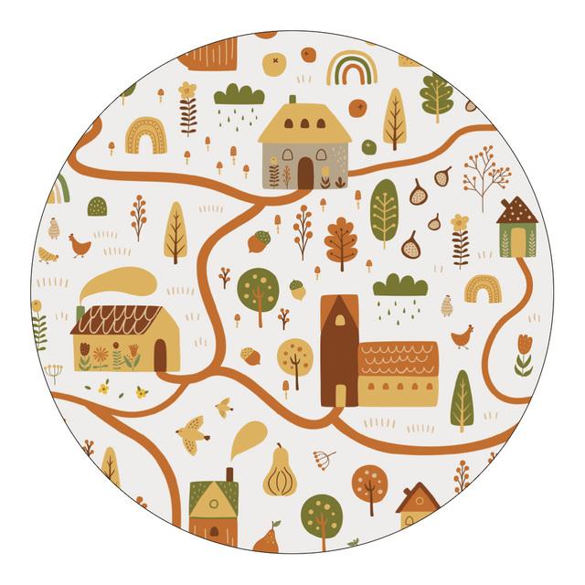 Dětský Kreslený Kulatý Koberec Zvířecí Puzzle Hra Učení Dětská Podložka na Lezení Hravý Kulatý Koberec Měkký Pokojový Dekorační Koberec