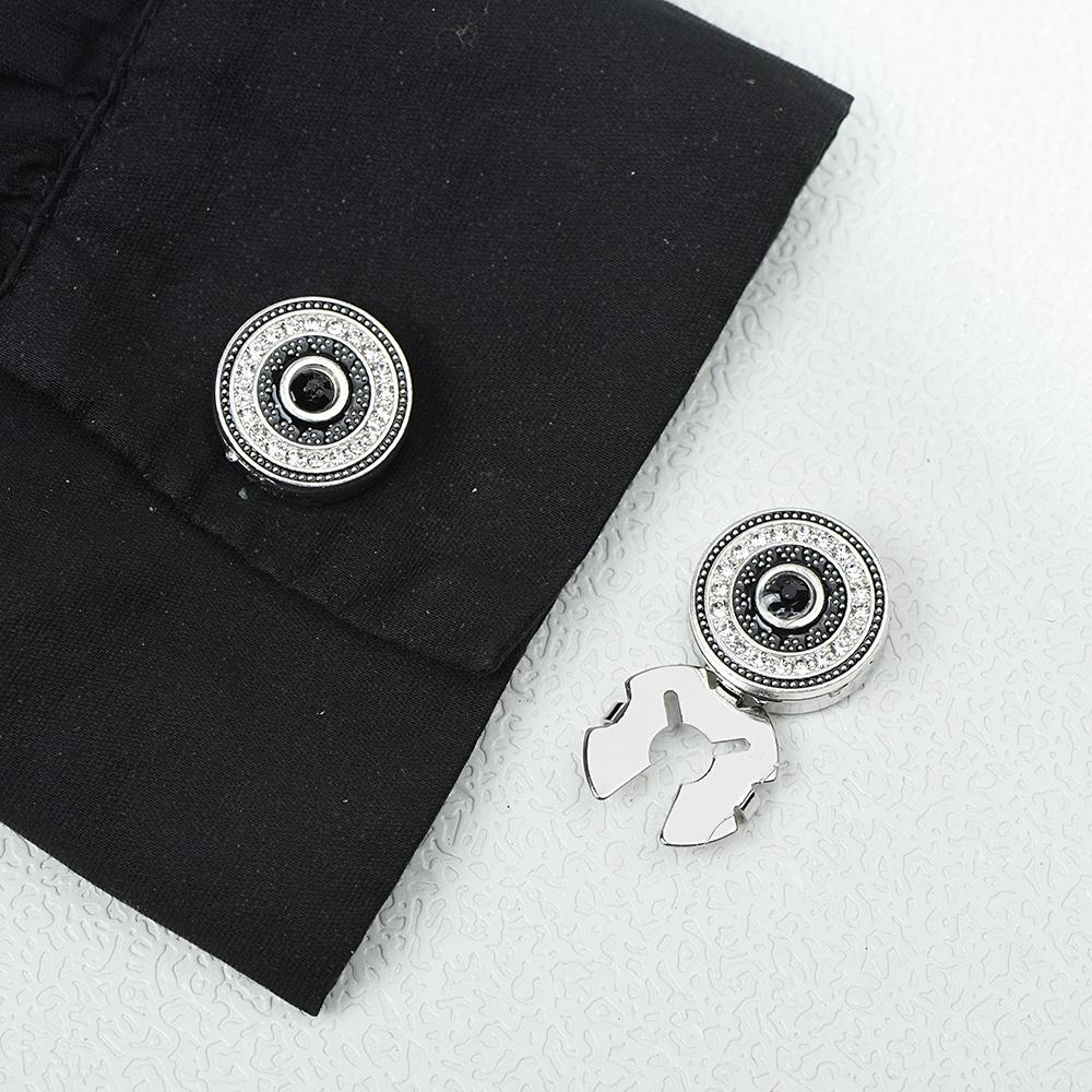 ICEYY 2 Stück Nicht-Französisches Hemd Schwarze Strass-Manschettenknöpfe Geometrische Runde Knopfabdeckungen Herren Business Hemd Hochzeitszubehör