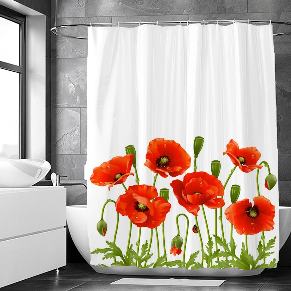 3D Printed Fabric Shower Curtains Fresh Flowers Plant Bath Screens Waterproof Bathroom Decor with 12 Hooks Shower Curtain