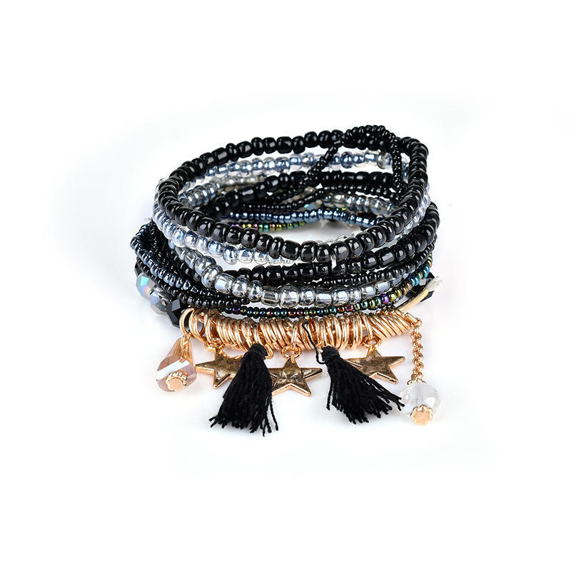 Bohemian Multilayer Beaded Bracelet Elastic Tassel Star Pendant Bracelet Bangle Women Jewelry