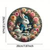 Vintage Rabbit Tea Time Metal Sign, Rustic Round Tin Plate Wall Art Decor for Kitchen Cafe Garden 8x8 Inch