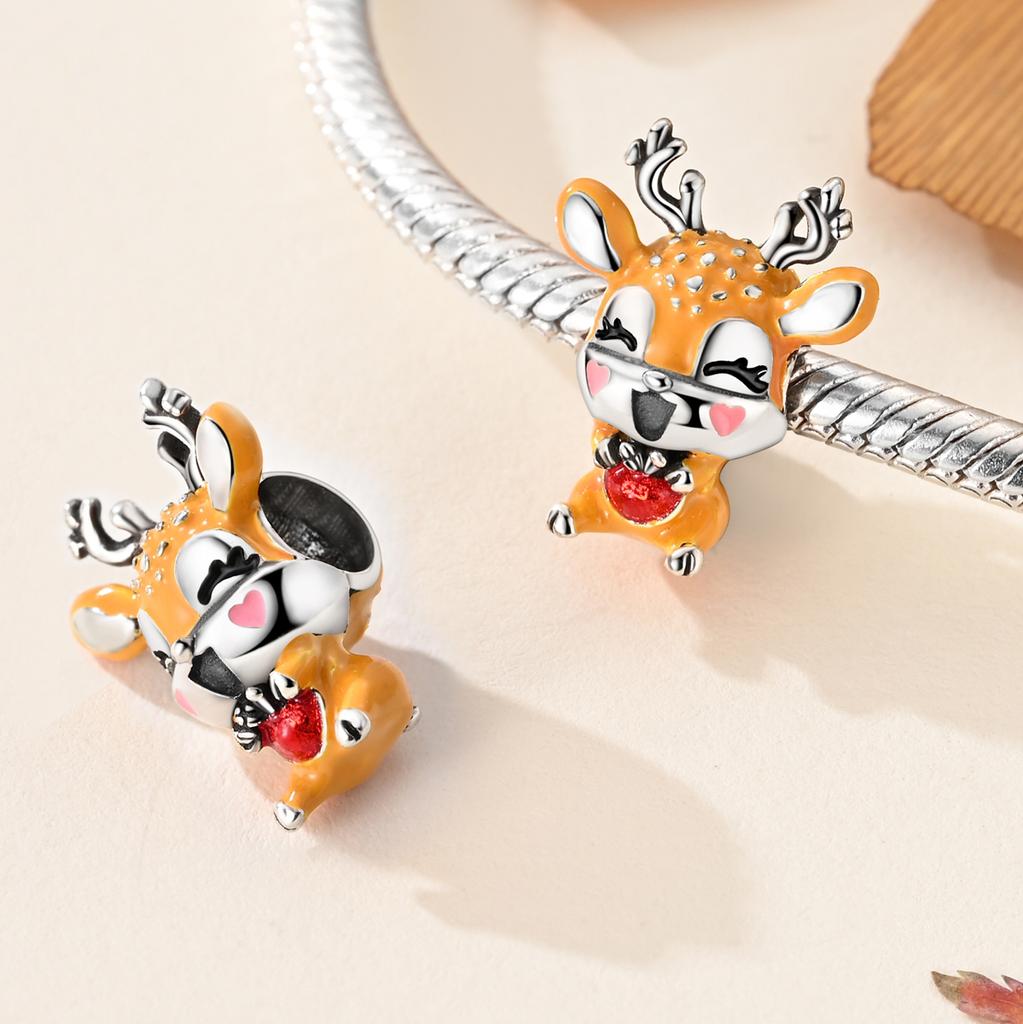 925 Silver Autumn Charms Beads Squirrel Deer Maple Leaves Pendant For Women DIY Jewelry Bracelet