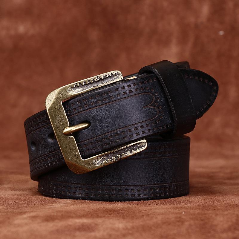 Thickened Extra Thick Retro Personalized Embossed Matte Leather Belt Men'S First Layer Cowhide Casual Jeans Belt Men'S