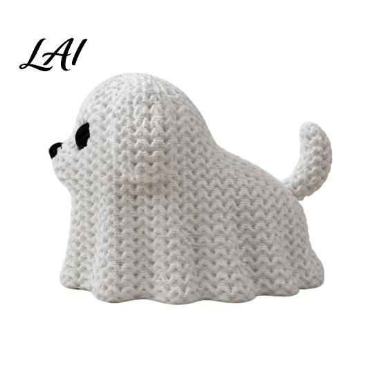 Hand-knitted Texture Ghost 3D Printed Dog/Cat Figurine Ornaments Knitted Halloween Animal Soft Cute Ornament Decorations Small Puppy/Kitten