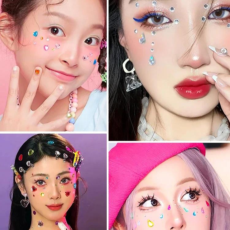 DIY Color Rhinestones Crystal Acrylic Tattoo Sticker Children's Stage Show Eyes Face Makeup Decoration Tools Phone Drill Sticker
