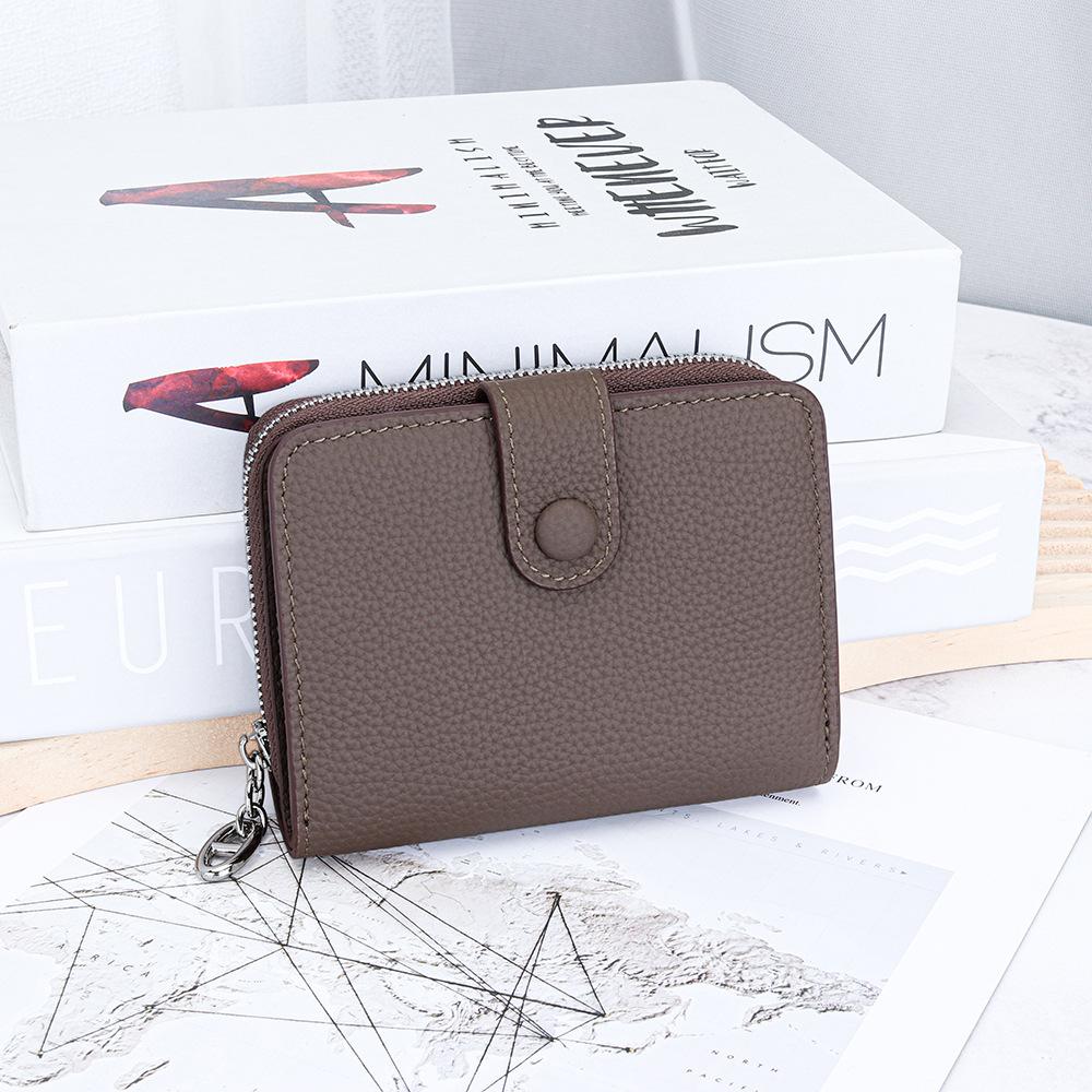 Genuine Leather Mini Wallet - Snap Button & Zipper Bifold Card Wallets, Compact Slim Purse with Multi-Card Slots for Women