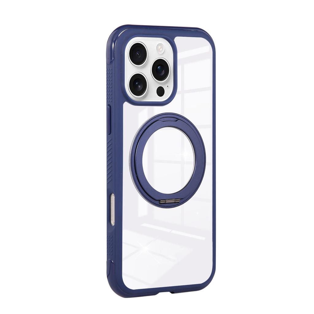 For iPhone 16 Pro Magnetic Case Stress Relief Kickstand TPU + PC Transparent Protective Phone Cover