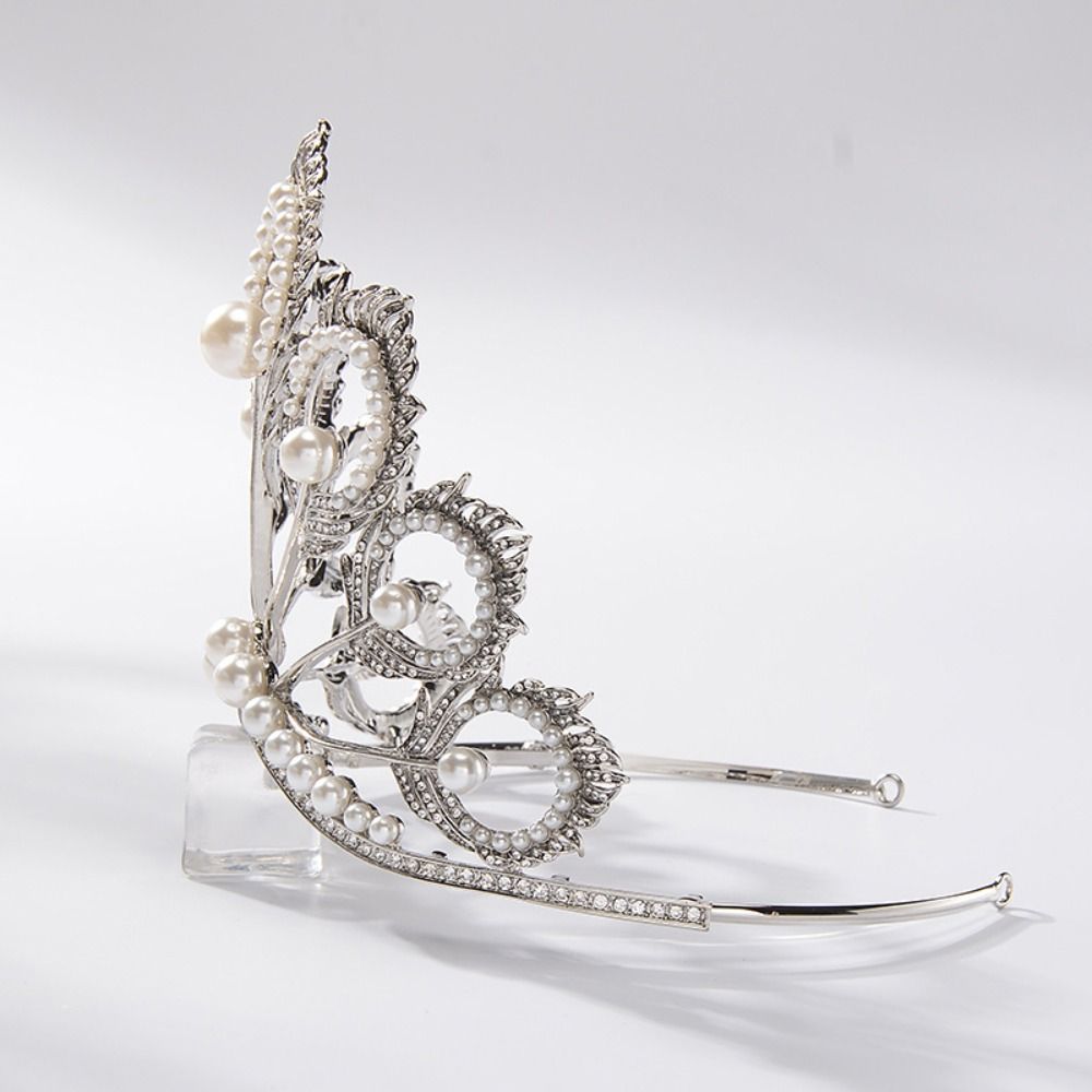 Round Pearl Crystal Pearl Headband Rhinestone Crown Jewelry Headpiece  Thanksgiving