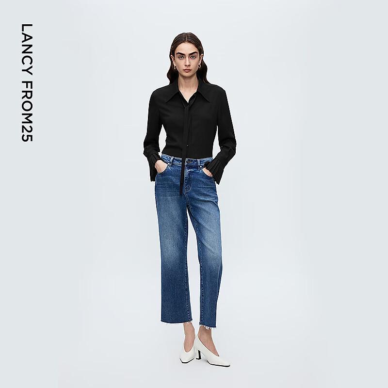 LANCY Commuter Style Tie-Neck Pleated Sleeve Blouse