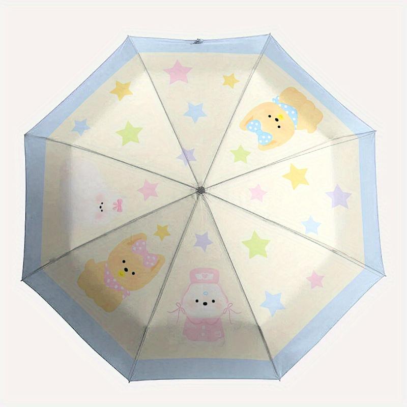 Bobo Boom, Cute Characters Automatic Folding Umbrella  8 Ribs, Durable Iron Frame, Bright Color Pattern Compact Travel Umbrella, Suitable Fo