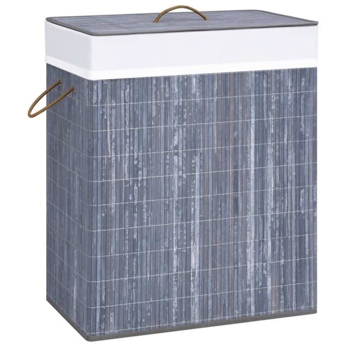 VidaXL Panier à linge avec 2 sections bambou gris 100 L 320742