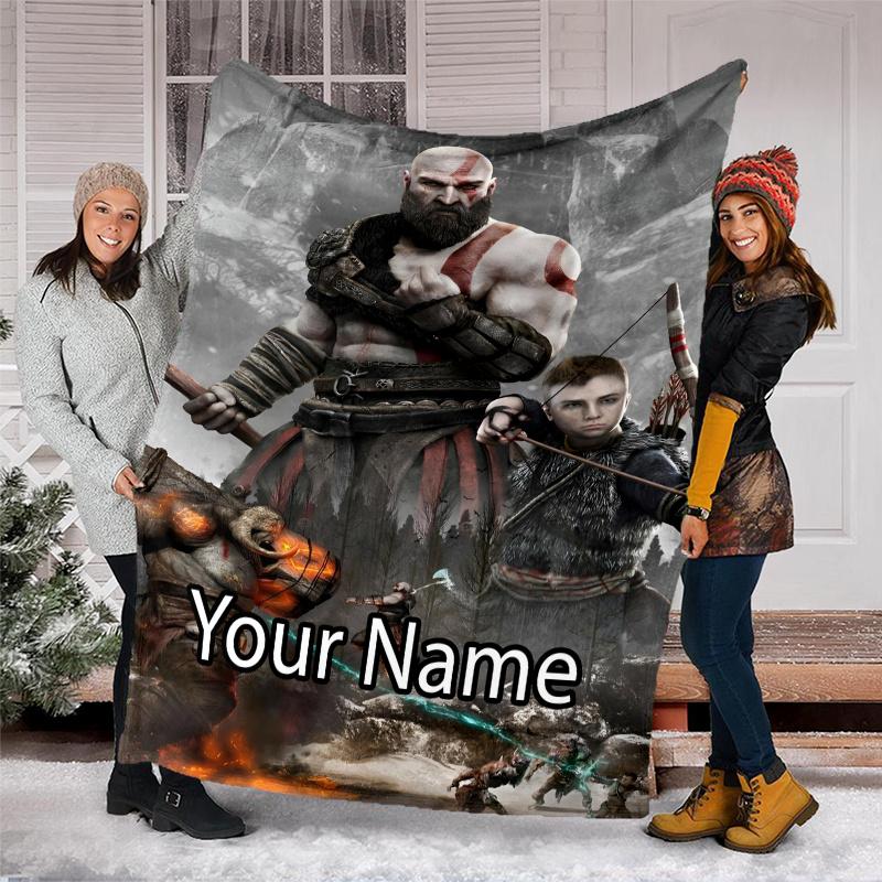 Custom Name God of War Theme Printed Blanket - Perfect for Couch, Bed, Travel & Outdoor Use | Machine Washable, Cozy & Durable.