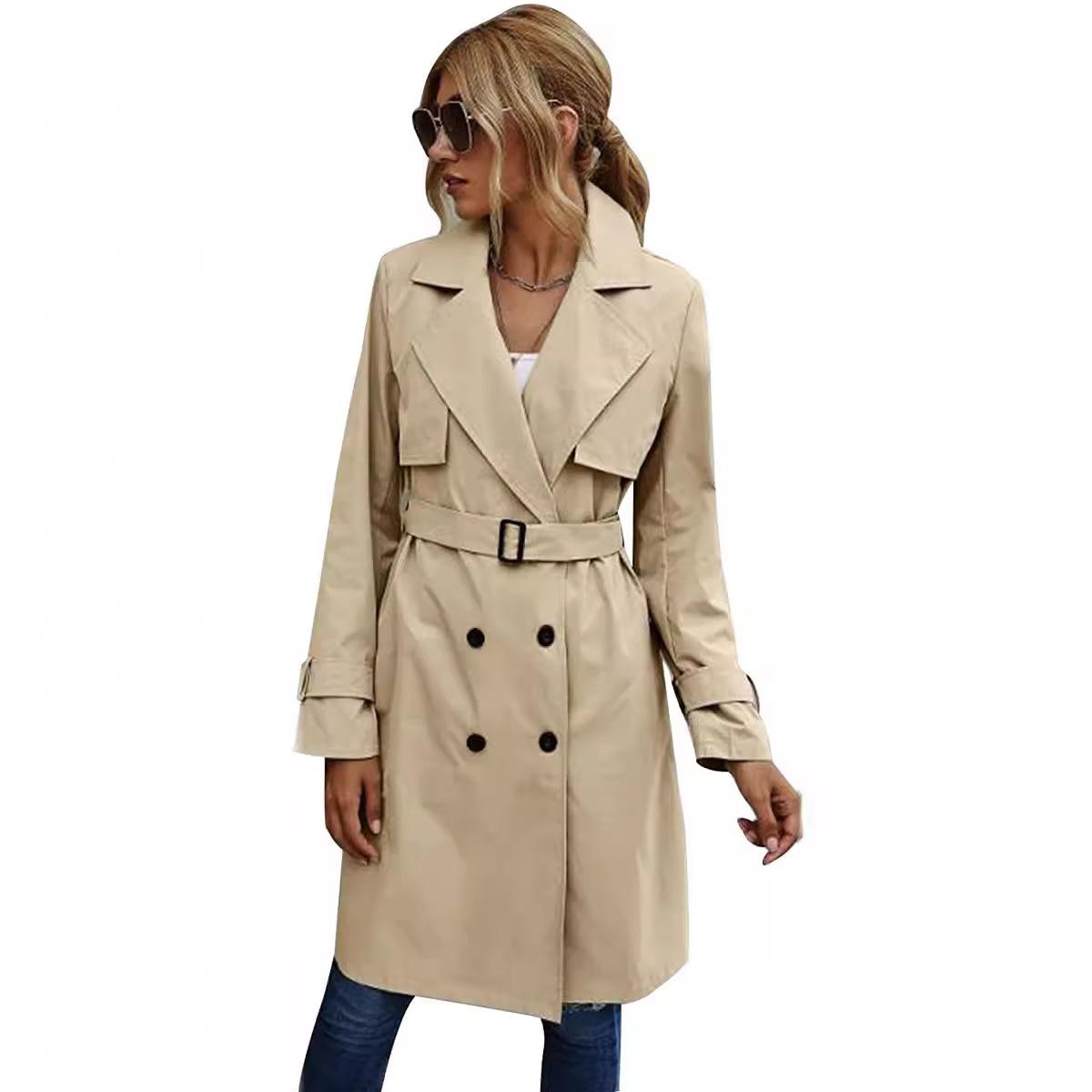 

Autumn Winter European American Thin Trench Coat Women S Coat Cross-Border Foreign Trade Loose Casual Women S Clothing S хакі