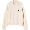 Womens Jacquard Design Heart Patch Comfortable Polo Neck Simple Long Sleeve Knit Sweater Women Sweater Khaki I035182-05-XX