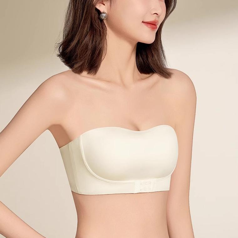 Sexy Leopard Print Strapless Women's Gathering Non Slip Bra with Seamless Lifting and No Steel Ring Bra Front Button Bra