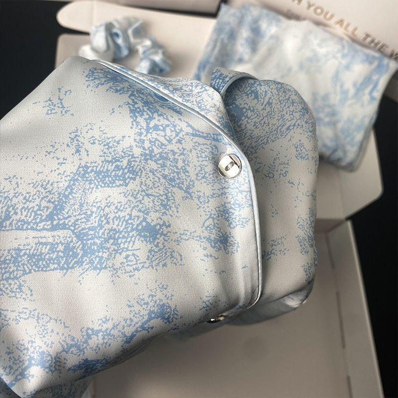 Damenpyjama im koreanischen Stil aus Seidenimitat - Langärmeliges zweiteiliges Set mit Tuschemalerei für Frühling und Herbst