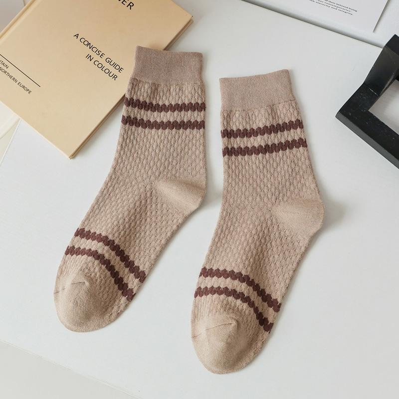 5/10 Paar Herren Doppelstrick Jacquard Streifen Mittelwaden Socken Herbst Gekämmte Baumwollsocken Bequem