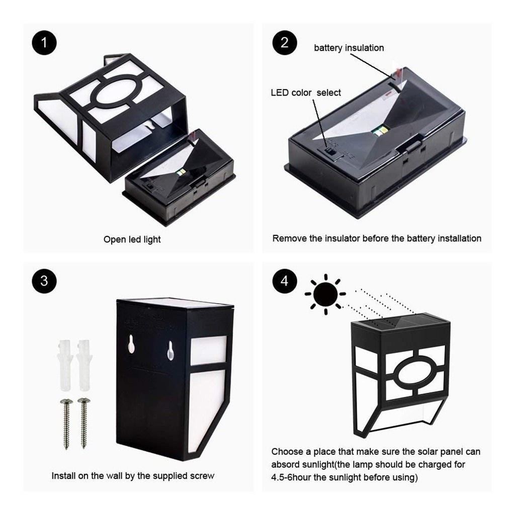 Solar Fence Lights Outdoor, 2 LED Wall Lights Retro Style Lamp Lights Waterproof  for Deck Fence Patio Front Door Stair Landscape Yard