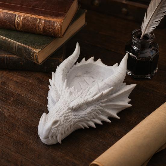 3D Printed Dragon Head Storage Tray 4.17" X 1.89" Desktop Jewelry Organizer Gothic