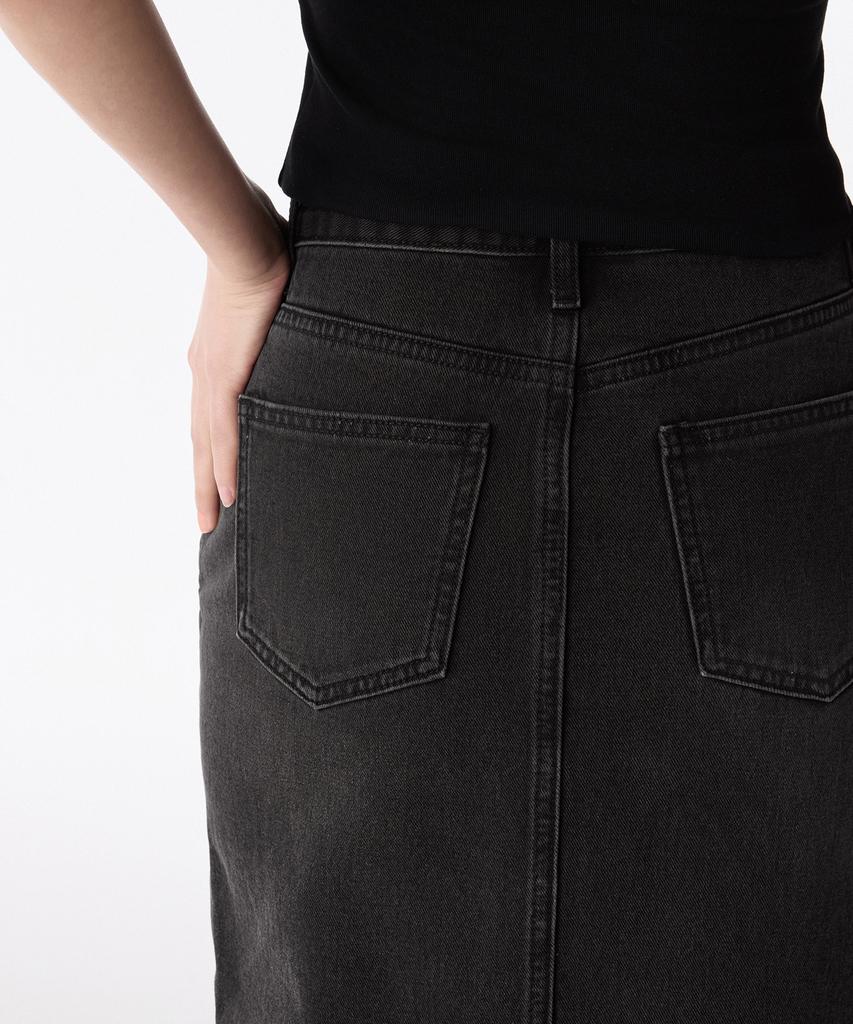 Musinsa Standard Woman Women'S Front Slit Denim Long Skirt [Rusty Black]
