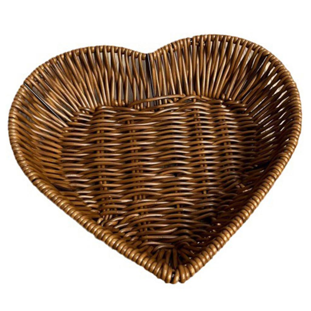 Hand-woven Rattan Wicker Basket Fruit Tea Snack Bread Basket Cosmetic Heart-shaped Storage Box Household Kitchen Supplies
