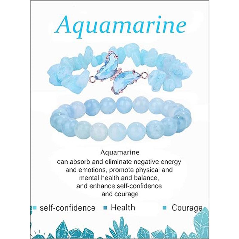 

Новый браслет из натурального камня 8 мм на эластичной нити с необработанным камнем, набор браслетов-бабочек для женщин аквамарин