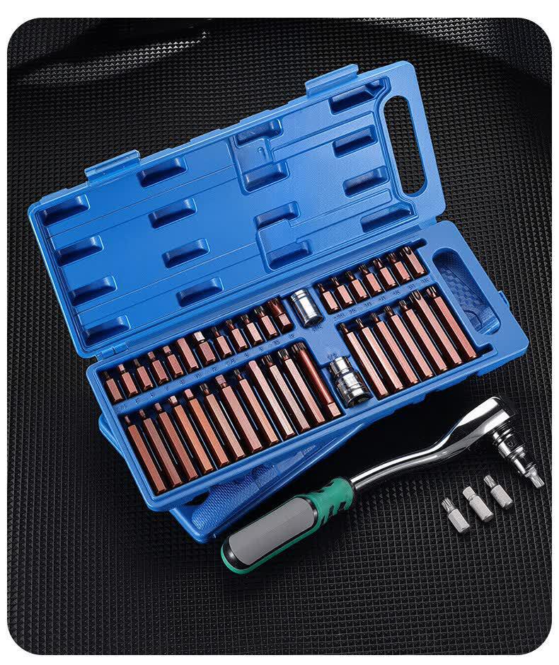 40-Piece Star Bit and Hex Socket Wrench Set for Auto Repair, Spline & Twelve-Point Torx Tools