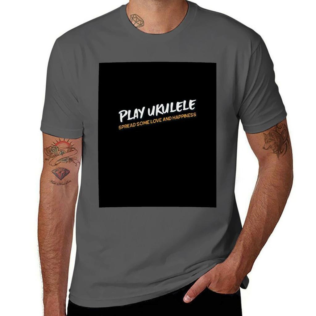 Spiel Ukulele Verbreite Liebe Und Glück Ukulele T-Shirt Übergröße Fitness Sport T-Shirt