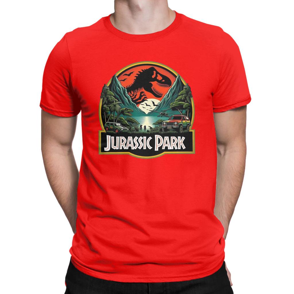 Vintage Jurassic Park TShirt for Men O Neck Pure Cotton T Shirts  2025 Movie Short Sleeve Tee Shirt Gift Idea Tops
