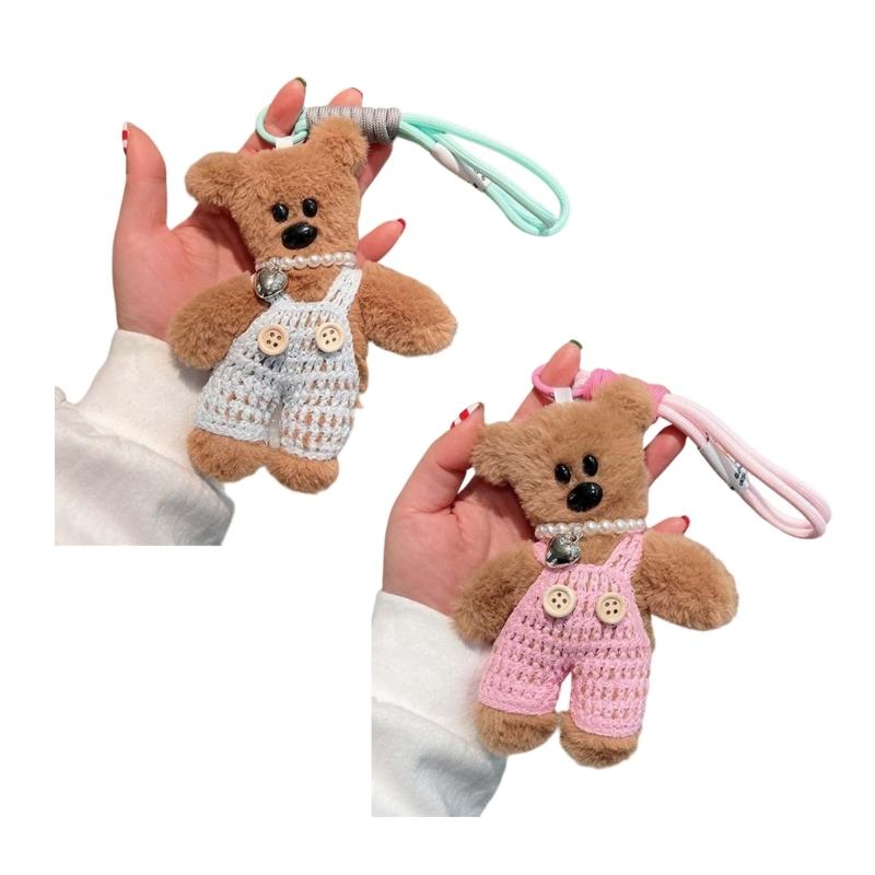 Plushy Bear Keychain Cartoon Animal Pendant Keyring Fashionable Squeaky Key Rings Jewelry for Backpacks and Phones