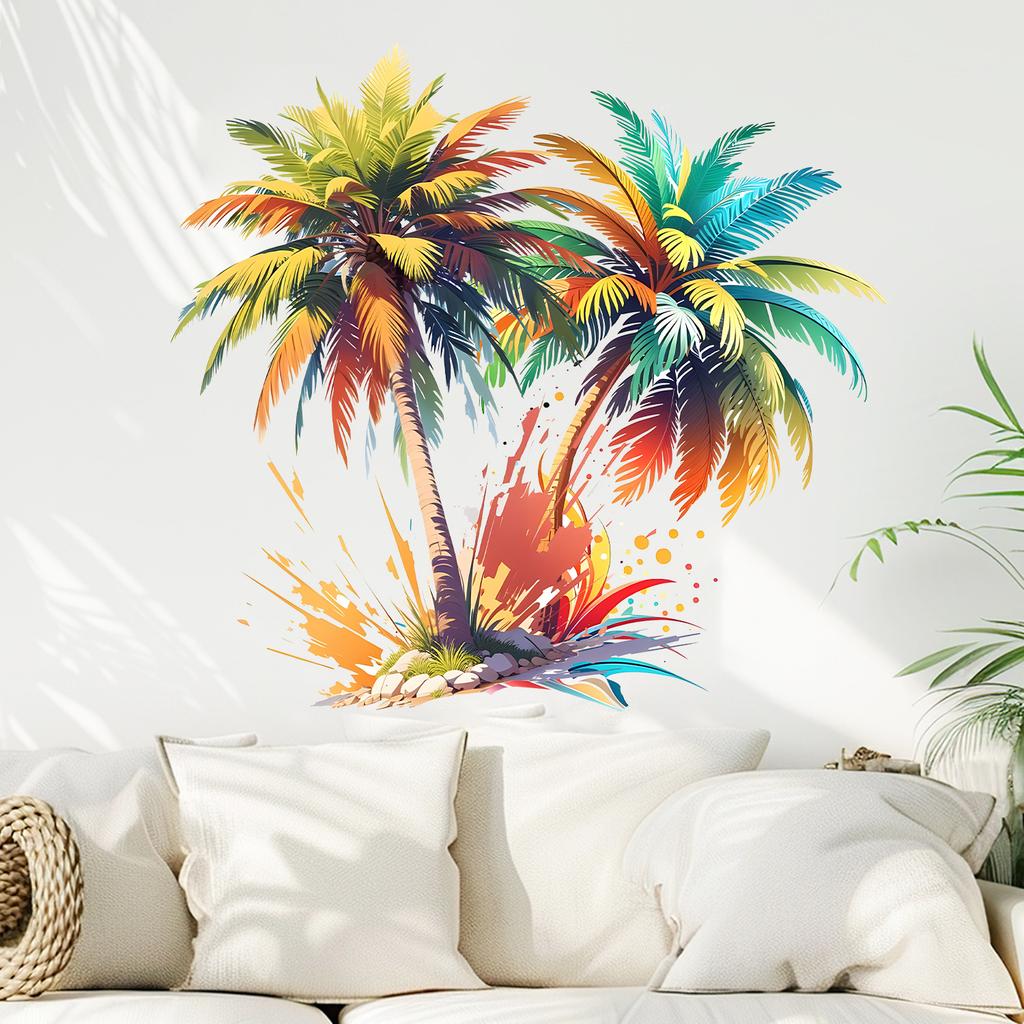 Colorful Coconut Tree Stickers, Home Guesthouse Stickers, Surf Shop Stickers, Beach Vacation Stickers
