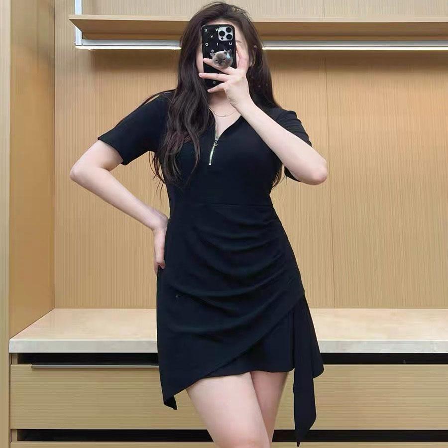 Large POLO Neck Women's Dress Spicy Girls Dress Slim Irregular Knit Skirt