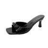French High-heeled Slippers Women's 2025 New Summer Outer Wear Square Head Thin Heel One-word Drag Bow Sandals Versatile Temperament