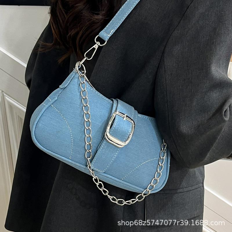 High-end Denim Canvas Underarm Bag Women's Fashion Chain Shoulder Crossbody Bag 2025 New Versatile Shoulder Bag