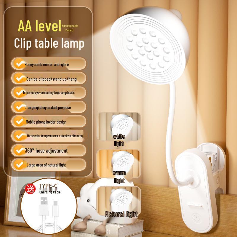 LED Desk Lamp with Flexible Hose and Clip, Dual Power Options for Student Reading