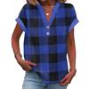 Women's Casual Fashion V-Neck Button Plaid Printed Short Sleeve Top