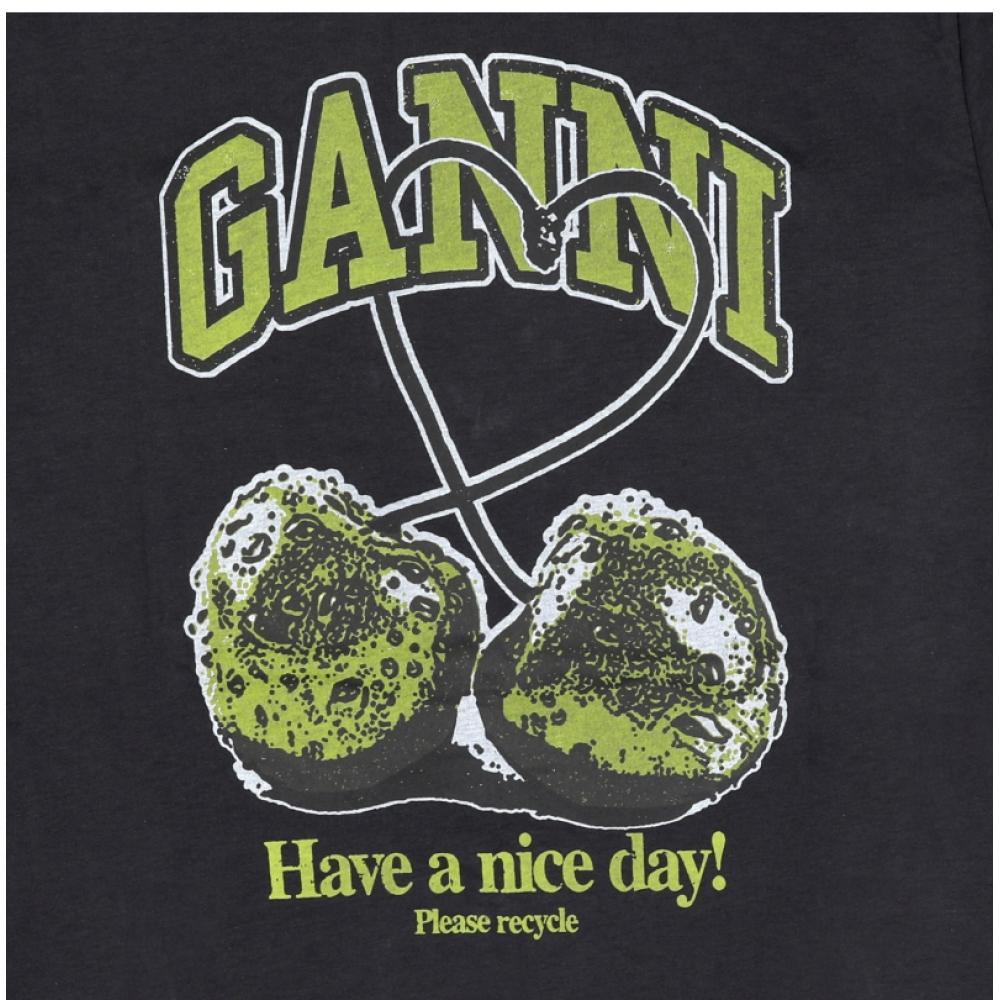 Ganni Green Cherry Logo PrinT Women S T ShirT T4292 252