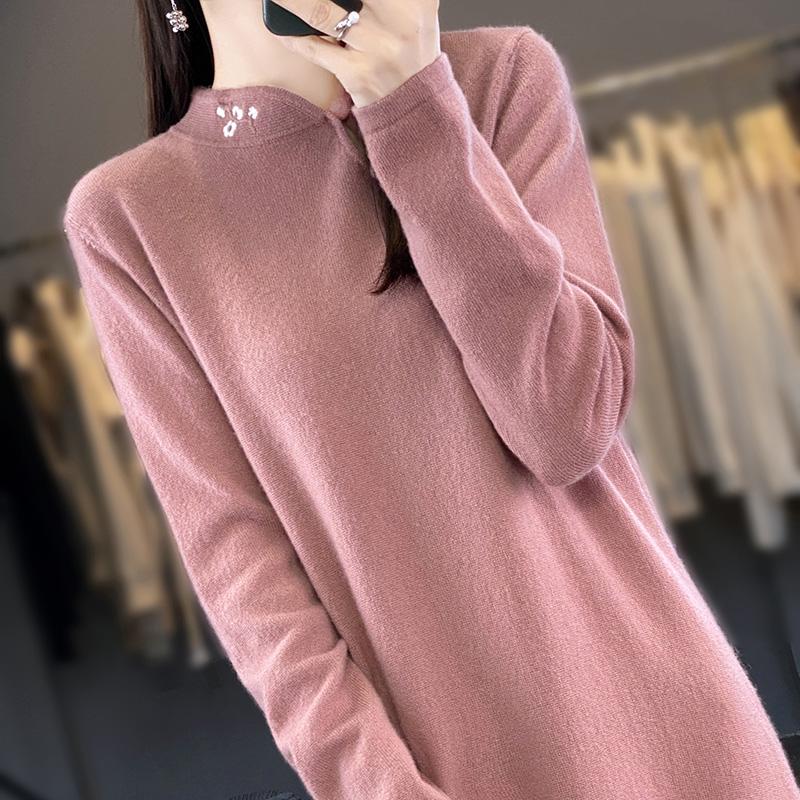 Women's Cashmere Dress Qinghe Cashmere 70% Wool 30% Cashmere Women's Autumn and Winter Cashmere Dress Soft and Warm