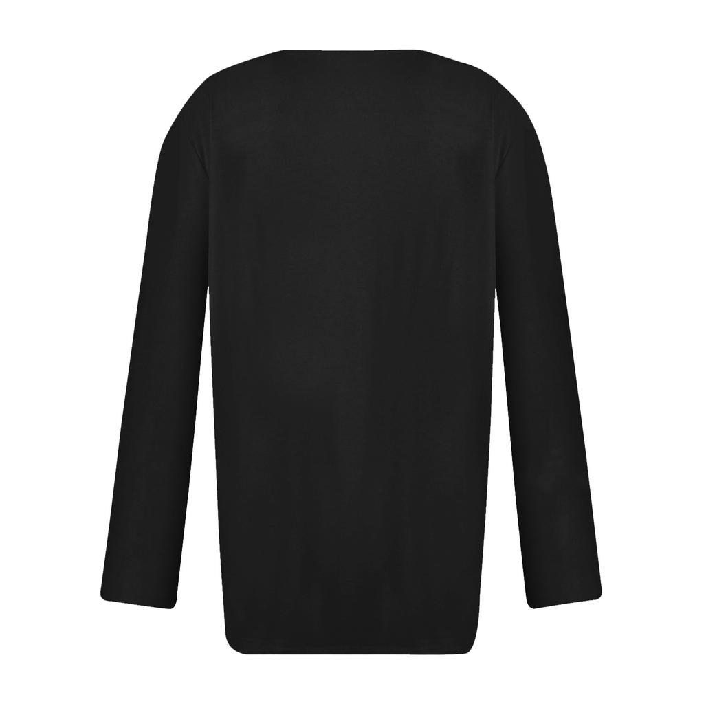 Damemote Uformell Ensfarget brystpanel Rynket knapp V-hals Langermet dame lang topp