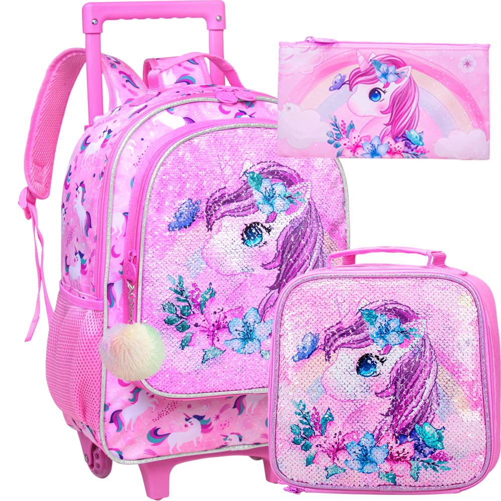3PCS Rolling Backpack for Girls Kids
