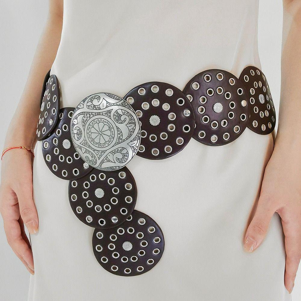 Y2K Hollow Belt Round Wide Belts Vintage Disc Belts  for Women