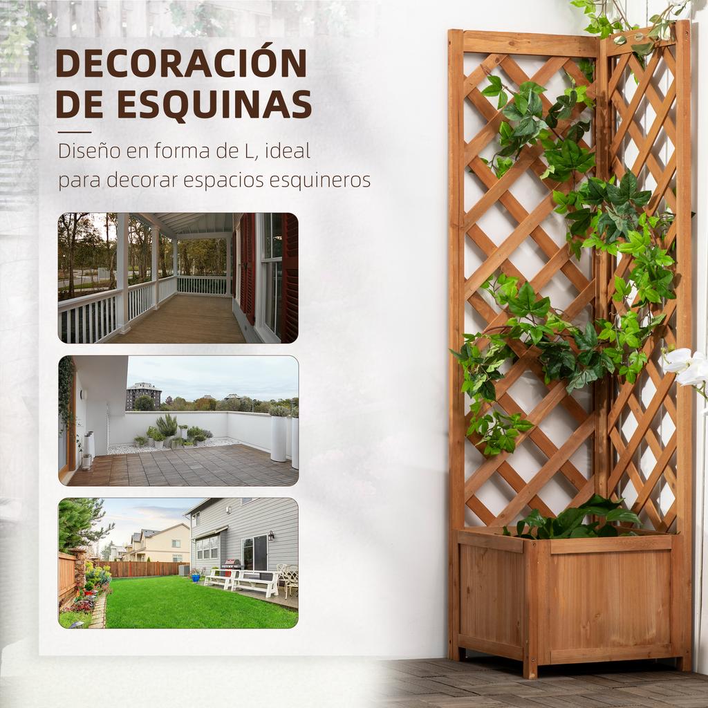 Wooden Trellis Planter For Climbing Plants Flowers Corner Decoration 40x40x145 Cm Natural