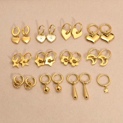 Stainless Steel Earrings Star Heart Flower Twist Pentagram Hollow Earrings Gold Earrings Ladies Jewelry
