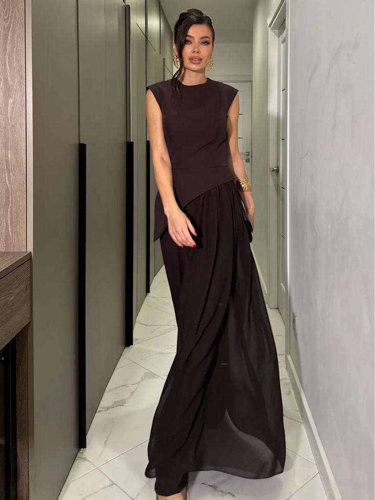 2026 Sleeveless Solid Color Top & Long Pants Set for Women - European & American Style