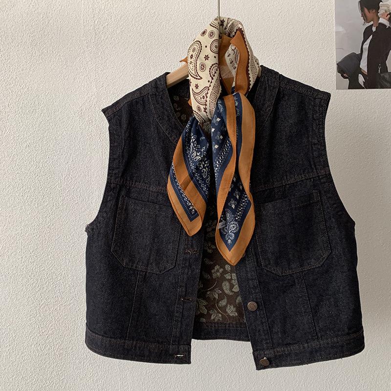 

Весна Осень Винтажный Джинсовый Жилет с Круглым Вырезом, Свободный Повседневный, Женский Безрукавный Топ-Майка с Карманами, Подходящий ко всему onesize темно-синий