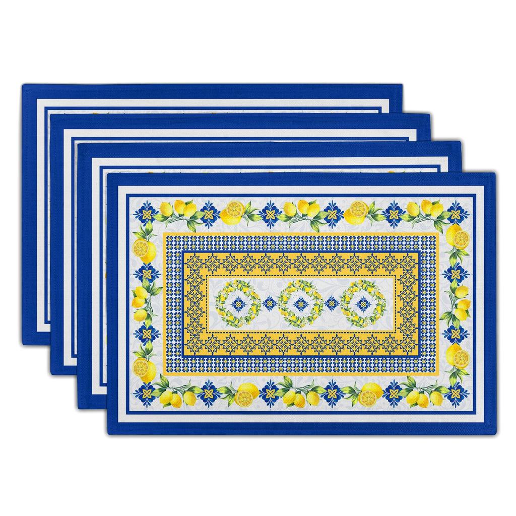 Watercolor Floral Placemats Set of 4 Blue Yellow Poppy Flowers Washable Non-Slip Heat Resistant 12×18 Inch Spring Summer Seasonal Linen Fabric Table M