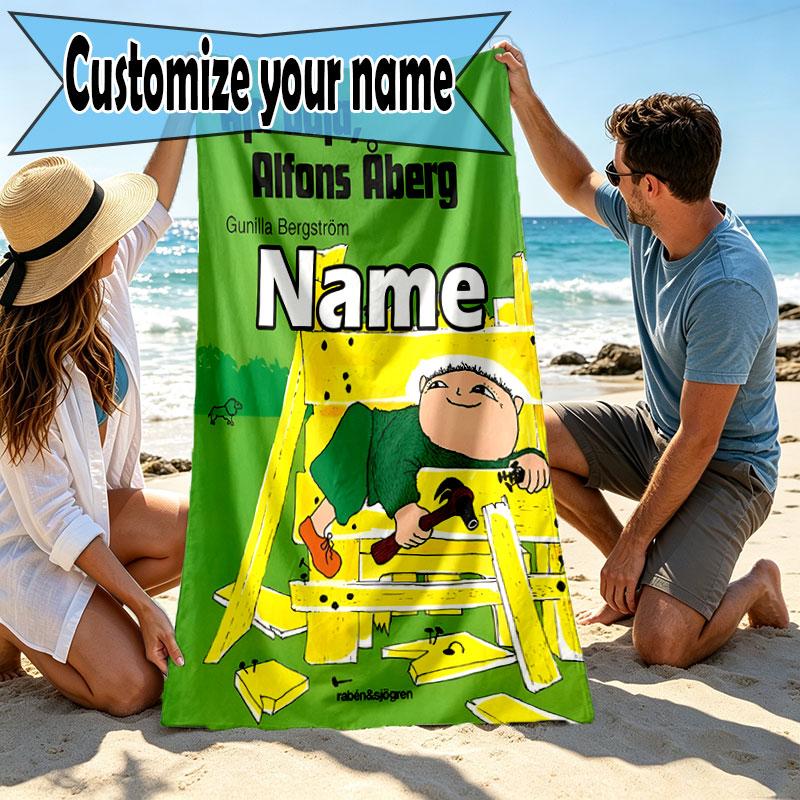 Custom Name Personalized Alfons Aberg Print Beach Towel, for Trip Camping Beach Party Home Decor, Birthday Gift for Family & Friends