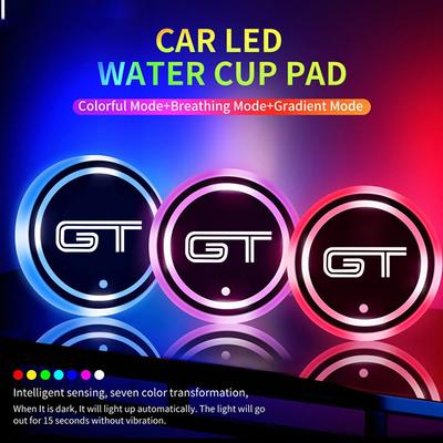 LED Car Water Cup Pad Anti-slip Pad Mats Interior Accessory Mustang GT 350 500 2015 2016 2017 2018 SHELBY Car Accessories